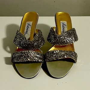 Silver Sequined Open Toe Mules